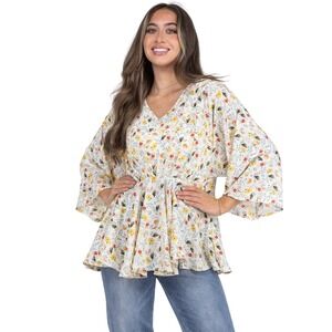 HAYDEN LOS ANGELES Floral Print V Neck Kimono Sleeve‎ Peplum Blouse Top M